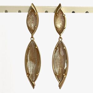 Kendra Scott Maisey Dangle Earrings Large Gold Tone Dust Glass Glitter Shimmer